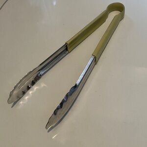 Stainless Steel BBQ Tongs with Yellow rubberized Handle